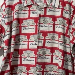 Vintage Budweiser Logo Patterned Red and White Shirt size XL awesome!